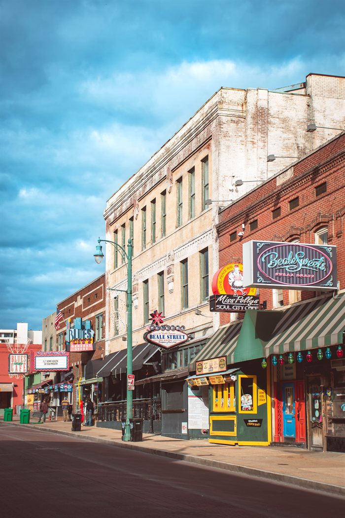Music clubs on a historic downtown street